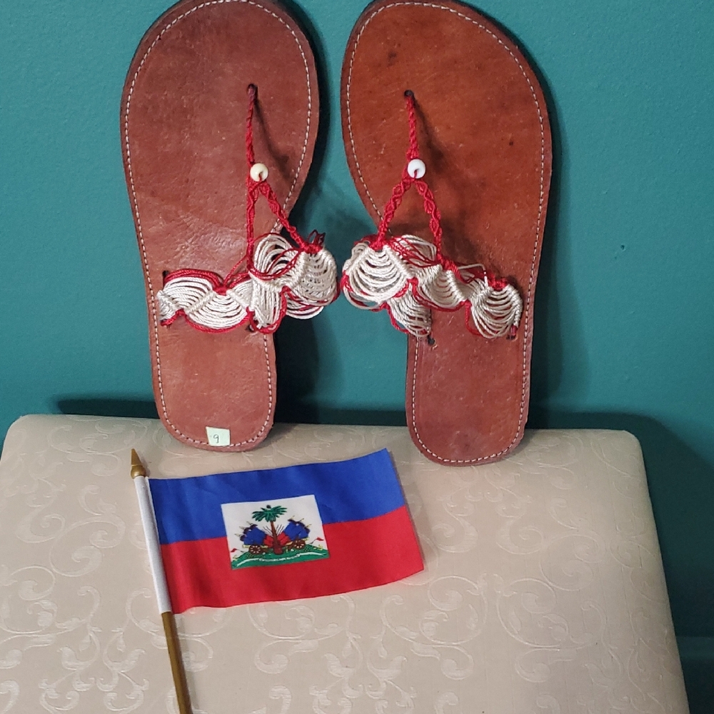 Handcrafted Red and White Sandals Hand Made In Haiti